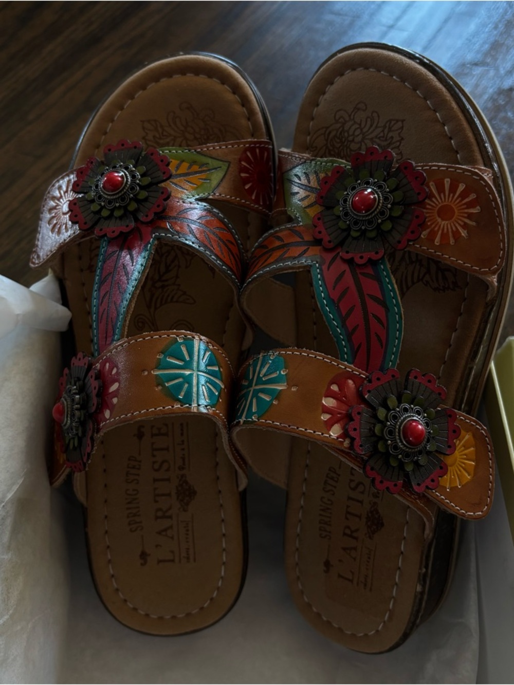 L'Artiste Multicolor Floral Leather Sandals - Women's 6.5 - wide width